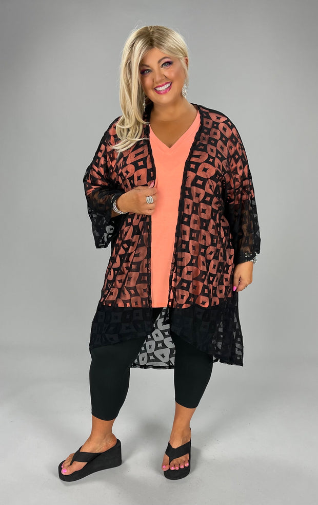 37 OT-C {Luxe Feelings} Black Diamond Print Kimono PLUS SIZE 1X 2X 3X