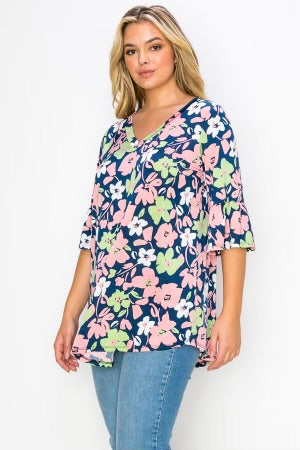 30 PQ-I {Blooming Beauty} Navy ***SALE***Floral Tunic EXTENDED PLUS 4X 5X 6X