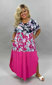 LD-J {Slice of Floral} Pink/Navy Floral Long Dress PLUS SIZE 1X 2X 3X