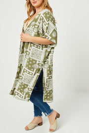 53 OT-D {County Line} Olive Multi Print Cardigan Plus Size XL 2X 3X