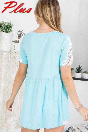 36 SD-C {Something Special} BLUE ***SALE***Babydoll Lace Sleeve Top PLUS SIZE 1X 2X 3X