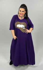 LD-F {Influencer} Purple/Leopard Lip Maxi Dress CURVY BRAND!! EXTENDED PLUS SIZE 3X 4X 5X 6X