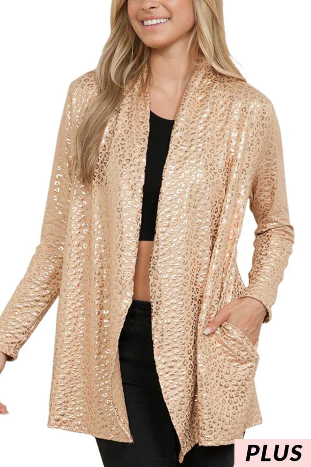 61 OT-A {Feeling Hot} Gold Leopard Print Cardigan PLUS SIZE 1X 2X 3X