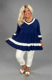 48 CP-C {Girl On The Block} Navy Babydoll V-Neck Tunic CURVY BRAND!!! EXTENDED PLUS SIZE XL 2X 3X 4X 5X 6X