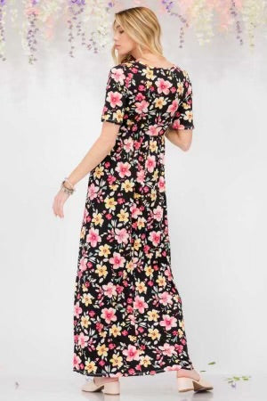 LD-V {Floating Garden} Black Floral Babydoll****SALE*** Maxi Dress PLUS SIZE 1X 2X 3X