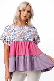 33 CP-D {Animal Passion} Pink Lavendar Animal Contrast Top PLUS SIZE 1X 2X 3X