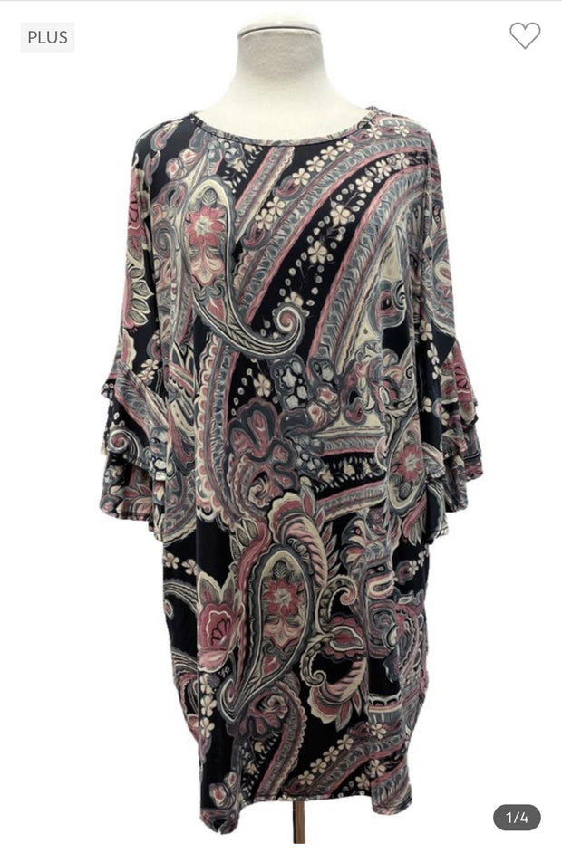 28 PQ-L {Not Surprised} Black Multi Paisley Print Tunic EXTENDED PLUS SIZE 3X 4X 5X