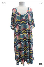 33 PSS-Y {Live Splendid} Multi-Color Geo Print Dress EXTENDED PLUS SIZE 3X 4X 5X