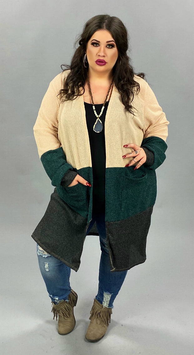 40 OT-D {Cozy Essence} Tan Green Ribbed Cardigan PLUS SIZE XL 2X 3X