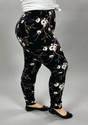 LEG-28 {Blooming Apple} White Floral Printed Leggings EXTENDED PLUS SIZE