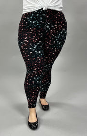 LEG-23 {Star Dreamer} Black/Red Star Print Leggings EXTENDED PLUS SIZE 3X/5X