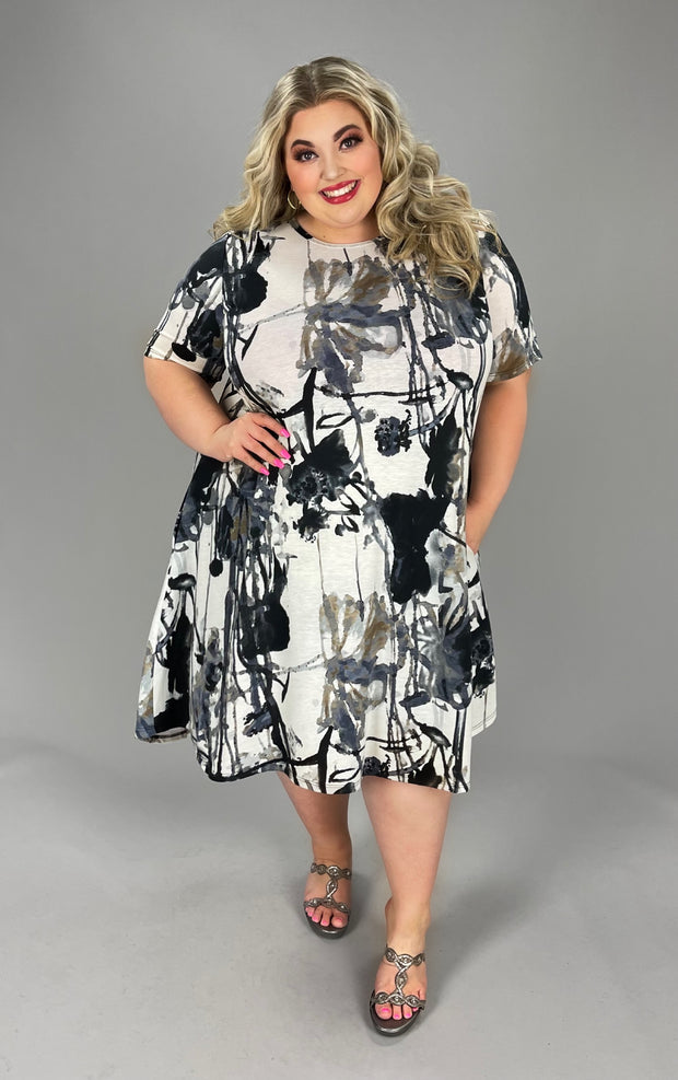 30 PSS-F {Basically Famous} Black And Grey Printed Dress  SALE!!!  EXTENDED PLUS SIZE 3X 4X 5X