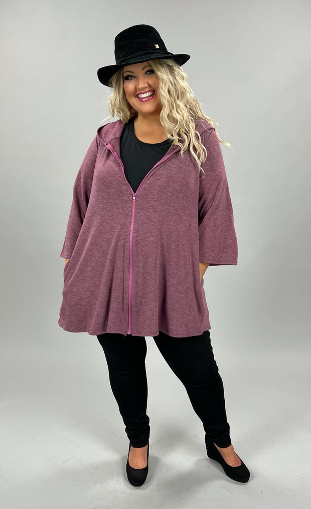 78 OT-A {Calm Effect} Wine 3/4 Sleeve Hoodie W/Pockets EXTENDED PLUS SIZE 4X 5X 6X