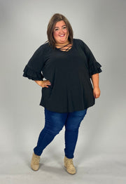 22 SQ-A {Happy Curvy} Black Caged Neck Tunic CURVY BRAND!!! EXTENDED PLUS SIZE 3X 4X 5X 6X