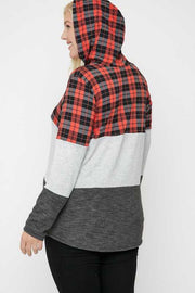 23 HD-F {In Perfect Order} Red Plaid Grey Hoodie PLUS SIZE XL 2X 3X