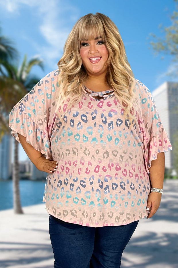 16 PSS-F {Dainty Leopard} Peach LeopardTunic CURVY BRAND!!!  EXTENDED PLUS SIZE 4X 5X 6X