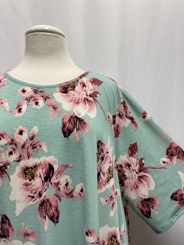 96 PSS {Mostly Sweet} Mint/Pink Floral Print Top EXTENDED PLUS SIZE 4X 5X 6X