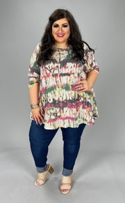 84 PSS-B {Wish You Could} Olive/Maroon Print Tunic EXTENDED PLUS SIZES 3X 4X 5X