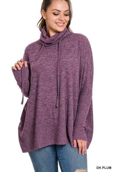 55 SLS-C {Warm Hugs} Dark Plum Cowl Neck Top PLUS SIZE 1X 2X 3X