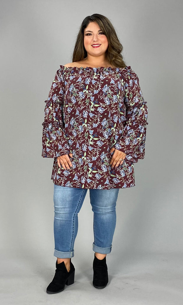 64 OS-A {Remember This Feeling} Burgundy Floral Top PLUS SIZE 1X 2X 3X