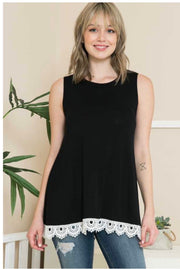 45 SV-A {Praying Daily} Black ***SALE***Sleeveless Tunic Lace Hem Plus Size XL 2X 3X