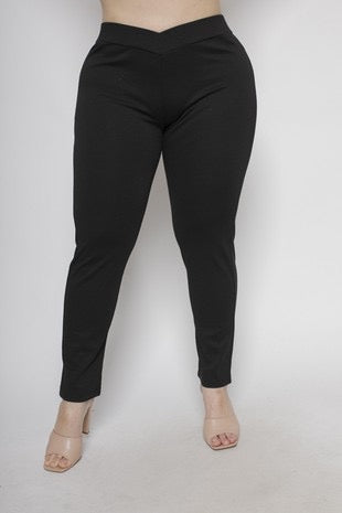 LEG-81  {Keen On You} Black Ponte V Waist Skinny Pants PLUS SIZE XL 2X 3X