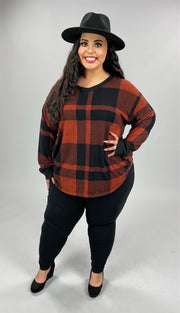 35 PLS-G {True Delight} Rust/Black Plaid Top EXTENDED PLUS SIZE 2X 3X 4X