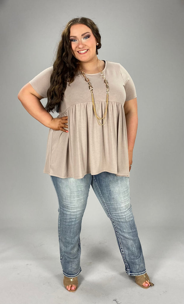 52 SSS-J {Feeling The Love} Ash Mocha Babydoll Tunic PLUS SIZE 1X 2X 3X