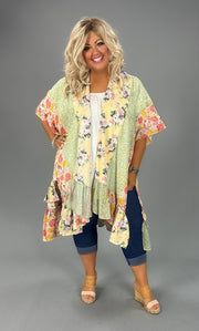 40 OT-G {Take Up My Time} Lemon Mulit-Print Kimono PLUS SIZE XL/1X  1X/2X