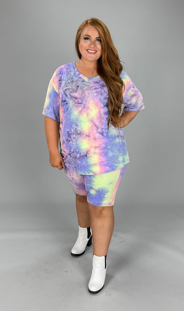 36 SET-E {Great Days} Multi-Color Tie Dye Short Set EXTENDED SIZE 1X 2X 3X 4X 5X 6X