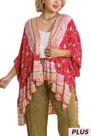 38 OT-X {My Treat} Umgee Hot Pink Floral Kimono PLUS SIZE XL/1X  1X/2X