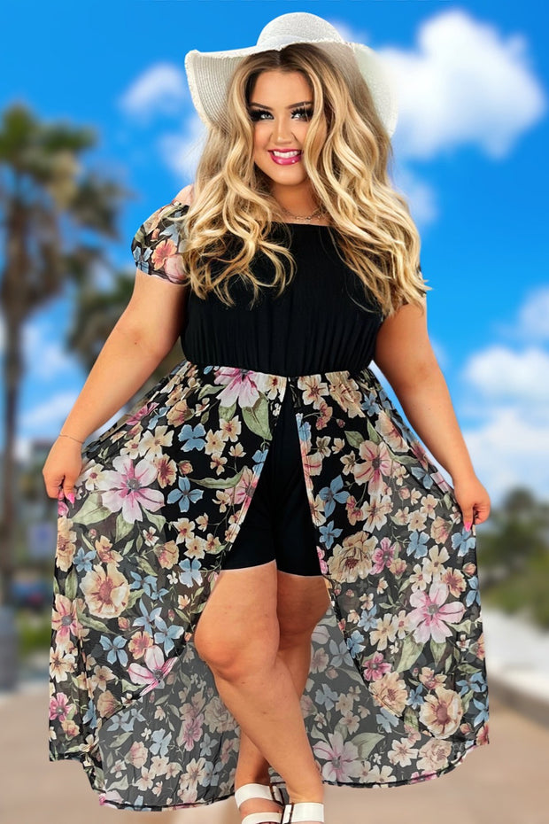 LD-G {All The Allure} Black Floral Romper PLUS SIZE 1X 2X 3X