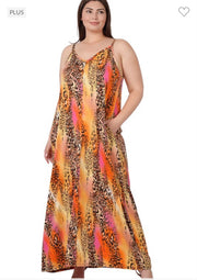 LD-P {Effortlessly Elegant} Multi-Color Leopard Maxi Dress  PLUS SIZE 1X 2X 3X