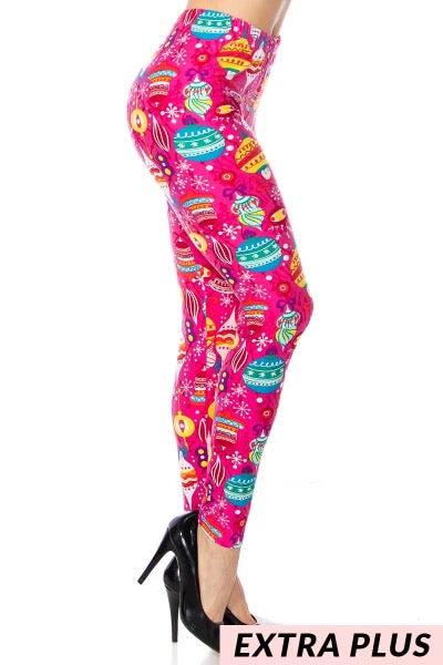 BIN 98 {Holiday Fun}  Pink Leggings W/Ornaments PLUS SIZE