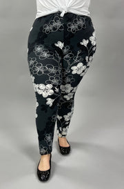 LEG-12 {Beg For It} Charcoal Gray Floral Leggings EXTENDED PLUS SIZE 3X/5X