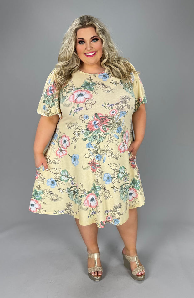 89 PSS-B {Summer Adventures} Yellow Floral Dress PLUS SIZE 1X, 2X, 3X