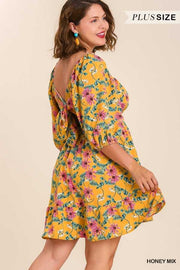 45 PSS-A {Lovely Blossoms} UMGEE Mustard Floral Dress PLUS SIZE XL 1X 2X