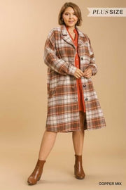 32 OT-D {Starting Again} "Umgee" Camel Plaid Button Up Shacket PLUS SIZE XL 1X 2X