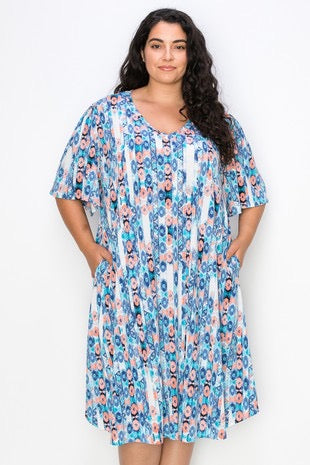 13 PSS-B {Unbeatable Sight} Multi-Color Print V-Neck Dress EXTENDED PLUS SIZE 3X 4X 5X