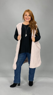 59 OT-D {A Step Around} SALE!!! Pink Sherpa Long Vest PLUS SIZE 1X 2X 3X