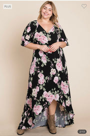 LD-Z & D {Floral Fascination} Black Floral Wrap Maxi Dress PLUS SIZE 1X 2X 3X