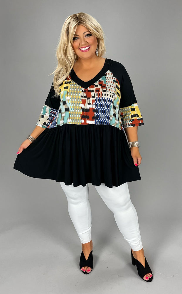 25 OR 32 CP-A {Sweet Encounter} Black/Multi-Color V-Neck Tunic CURVY BRAND!! EXTENDED PLUS SIZE 3X 4X 5X 6X