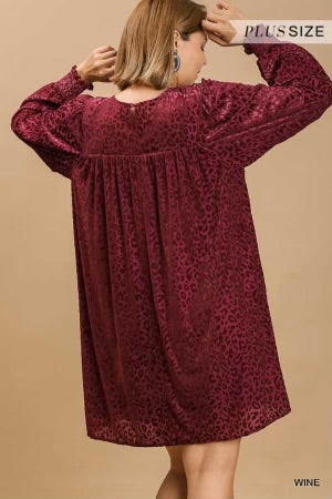 44 PLS-A {She's Got Style} UMGEE Wine Velour Animal Print Dress PLUS SIZE XL 1X 2X