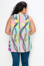 22 SV-V {Full Circle} Mint ***SALE***Printed V-Neck Top EXTENDED PLUS SIZE 3X 4X 5X 6X