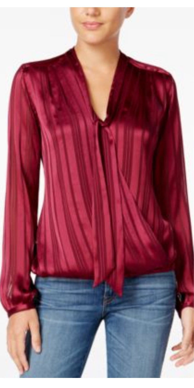 PLS-A  M-109 {Guess} Burgundy Tie-Neck Top Retail €79.00 PLUS SIZE XL