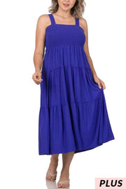 LD-V {Decide The Vibe} Bright Blue Smocked Tiered Sundress PLUS SIZE 1X 2X 3X