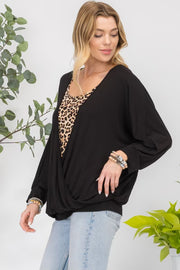 61 SD-A {Just A Little Leopard} Black/Leopard Print Top PLUS SIZE 1X 2X 3X***SALE***