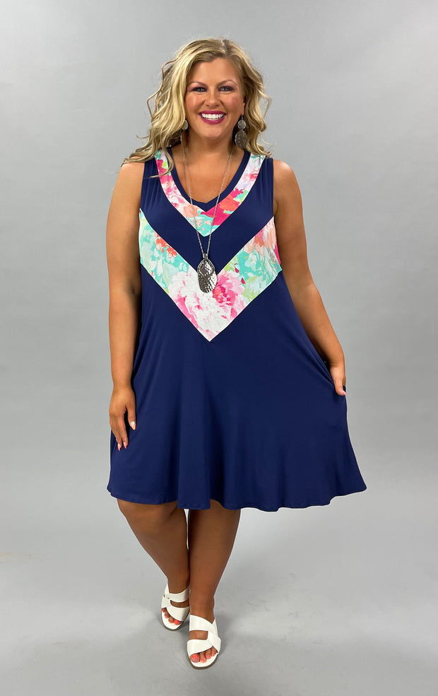 67 SV-B {Cinch Me} Navy Blue ***SALE***with Floral Detail PLUS Size 1X 2X 3X