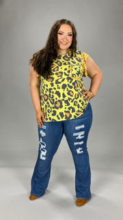 74 CP-D {The Jeanette} ***SALE***Mustard Animal Print Top Ruffle Slv PLUS SIZES 1X 2X 3X