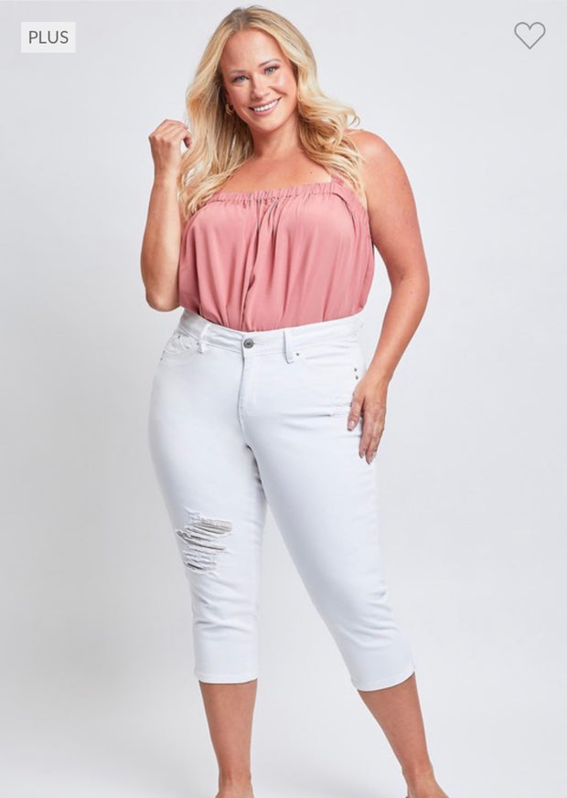BT-Q {Royalty For Me} White Ripped Capri Jeans EXTENDED PLUS SIZE 14 16 18 20 22 24